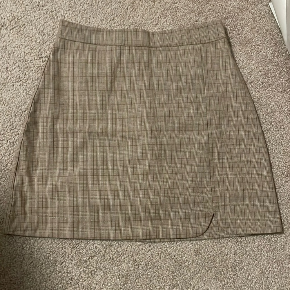 tan plaid mini skirt